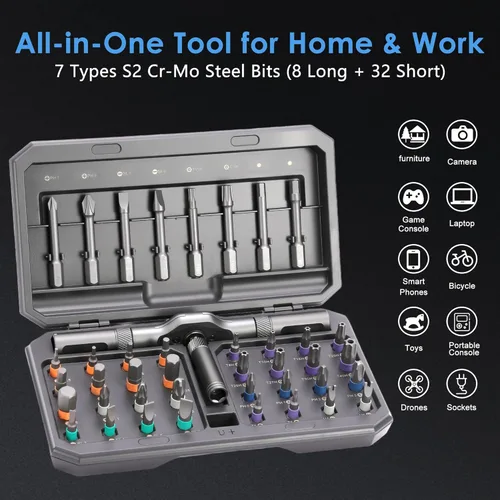 Miniatura 6 de Juego de destornilladores magnéticos 42 en 1, kit de herramientas multibroca de acero S2 premium, portátil para electrónica, reparaciones