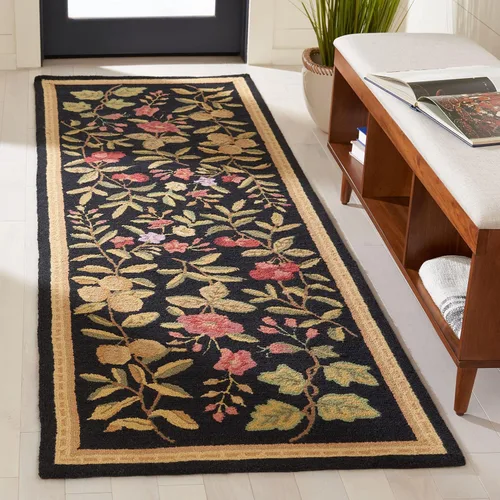 Miniatura 18 de SAFAVIEH Chelsea Collection - Alfombra decorativa de 1 pies 8 pulgadas x 2 pies 6 pulgadas, color negro, lana de campo francesa enganchada a mano