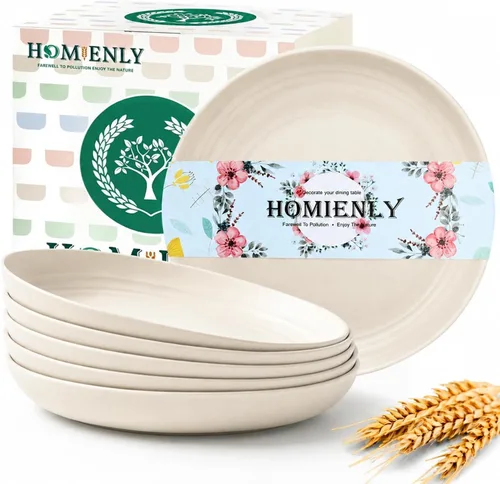 Homienly Juego de 6 platos pequeños de postre de 8 pulgadas, platos profundos de paja de trigo irrompibles para fiestas, campamento, microondas y