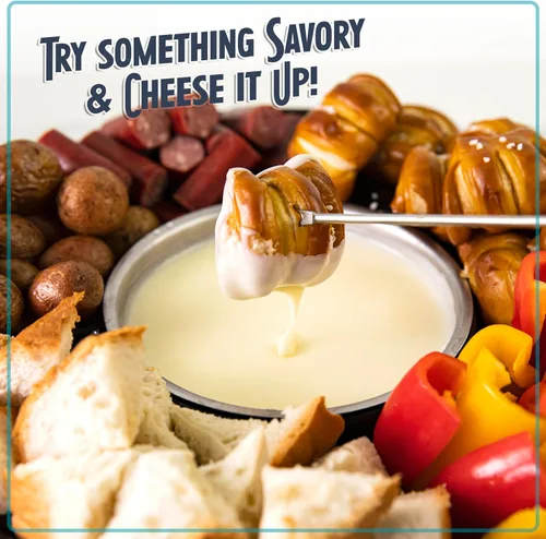 Miniatura 6 de Nostalgia Juego de fondue eléctrico para fiestas, olla de fusión de 10 onzas, 4 tenedores para asar y bandeja desmontable para servir, queso Negro