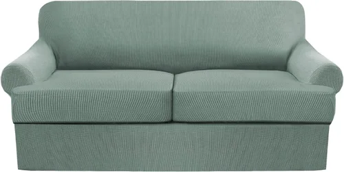 Miniatura 13 de Juego de fundas para sillas con cojines en T de 2 piezas, funda de sofá elástica para sillones y sillas con cojines en T