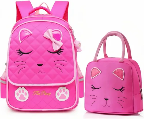 Miniatura 15 de Juego de 2 mochilas escolares con lazos para niñas y estudiantes, diseño de princesa para escuela primaria, 2pcs Negro-s, 2Pcs BagSet S
