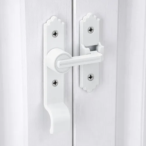 Miniatura 5 de INIRET Cerradura de puerta de granero blanca de 180 grados, pestillo de puerta abatible con asa, pestillos de puerta corredera pesados, cerradura