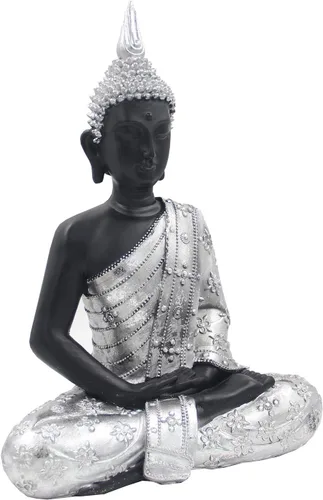 Miniatura 3 de DharmaObjects Estatua de Buda meditando Zen Mindfulness Peace Harmony (plata, 11 pulgadas)