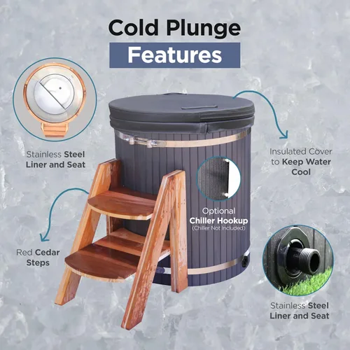 Miniatura 8 de Bañera de hielo Terapia de inmersión en frío Bañera fría Baño de hielo derecho Capacidad de agua de 118 galones Pasos y cubierta incluidos