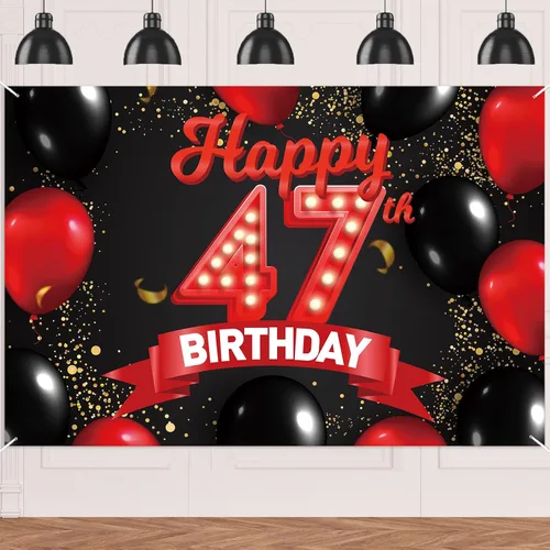 Miniatura 10 de Cartel de feliz cumpleaños 15 color rojo y negro, decoración temática de globos para niñas y mujeres, princesas de 15 años, fiesta de cumpleaños