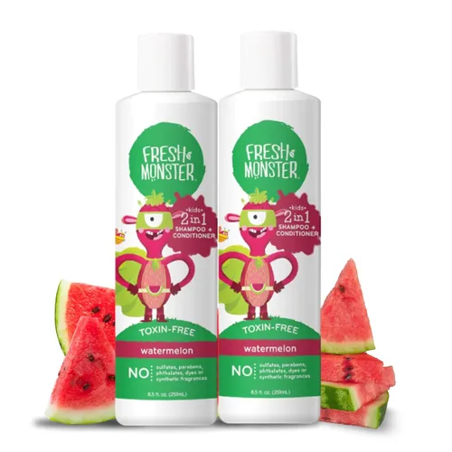 Fresh Monster Champú y Acondicionador 2 en 1 para niños, sin toxinas, hipoalergénico, champú y acondicionador sin lágrimas para niños, sandía (2