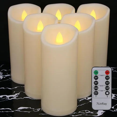 Miniatura 10 de Velas sin llama de 3" x 5" pulgadas para exteriores que funcionan con baterías, con control remoto y temporizador, velas LED parpadeantes de pilar 1