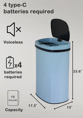 Miniatura 6 de MKDLUFEI Bote de basura automático de 13 galones, sensor de movimiento, sensible al tacto, acero inoxidable cepillado, diseño silencioso, alta Azul