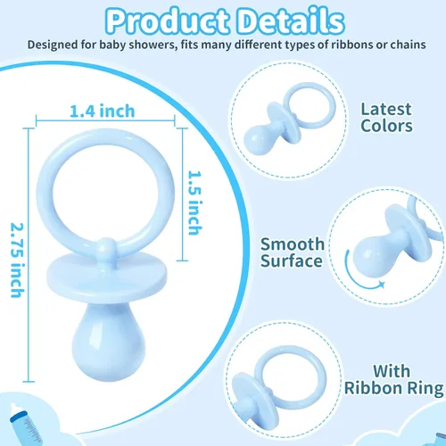 Miniatura 2 de 36 chupones de plástico para juego de baby shower, chupetes de baby shower de 2.75 pulgadas, chupetes azules para decoración de baby shower