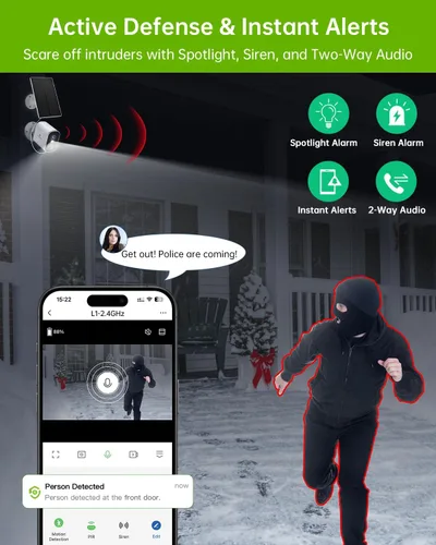Miniatura 5 de SYMYNELEC Cámaras de seguridad solares inalámbricas para exteriores, cámara WiFi alimentada por batería 2K con detección de movimiento