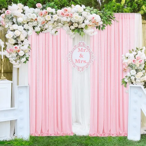 Miniatura 8 de Cortinas de fondo de lentejuelas rosas de 2 piezas, 2 pies x 8 pies, fondo de fotografía, cortina para fiestas con purpurina, fondo de boda, tela