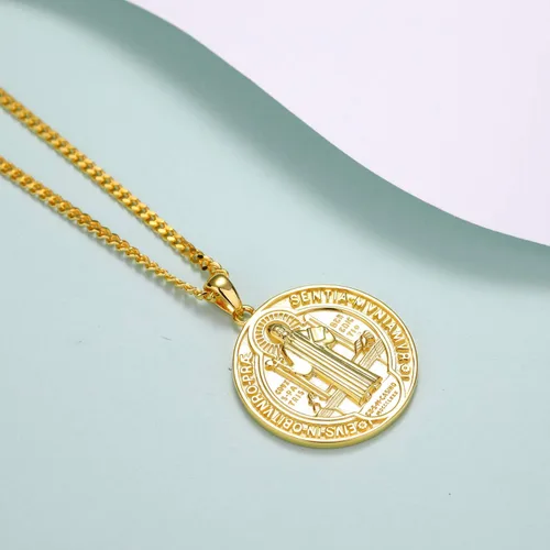 Miniatura 3 de WIOY Collar de medalla de San Benito de plata de ley 925, regalo de joyería católica de San Benito para hombres y mujeres