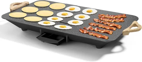 Miniatura 13 de BBQ Masters - Plancha eléctrica de 12 x 20 pulgadas, superficie de granito ILAG antiadherente de 1700 W, diseño grande inclinado, perfecto