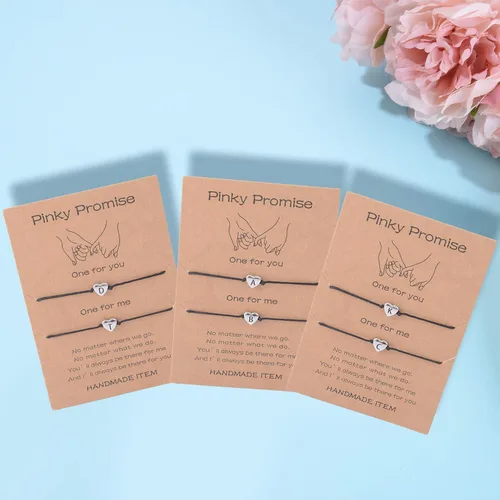Miniatura 5 de Sannyra Pinky Promise Pulseras para amistad y pareja a distancia, 26 letras, alfabeto, regalos para ella, regalos de graduación, 2 piezas