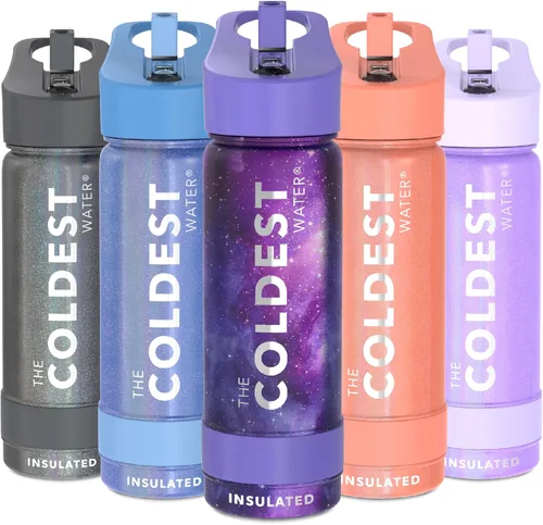 Miniatura 108 de Coldest - Botella para agua con tapa que incluye pajilla, térmica y metálica (acero inoxidable), para hombres y mujeres, color morado