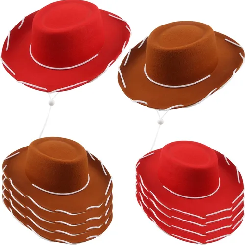Miniatura 9 de Paquete de 10 sombreros de vaquero para niños, sombrero de vaquero occidental de fieltro para niños y niñas, cumpleaños, Halloween, suministros