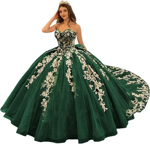 Mouccy Vestidos de quinceañera de encaje de lujo sin tirantes con cuentas hinchadas vestidos largos de baile con tren 3D floral dulce 16 vestidos