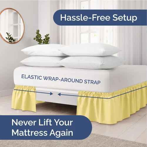 Miniatura 2 de CGK Linens - Falda de cama envolvente con volantes, color amarillo, para camas de tamaño King con altura de 15 pulgadas sin arrugas, plisada con 29