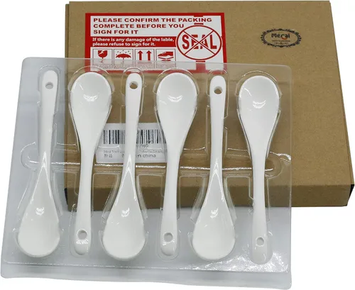 Miniatura 2 de Mecai - Cucharas de huevo de porcelana blanca, 5 pulgadas, juego de 6 Para el postre, para el café, para el té