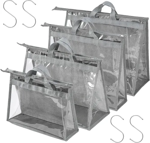 Miniatura 11 de Bolsas de Almacenamiento Transparentes para Bolsos Organizador de Armario, Bolsa de Almacenamiento Colgante con Cremallera para Bolsos, M Beige