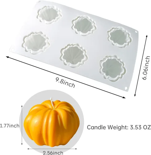 Miniatura 3 de Molde de silicona de calabaza 3D, moldes de silicona para jabón de 6 cavidades, molde de pastel de calabaza duradero para jabón, vela, cupcake