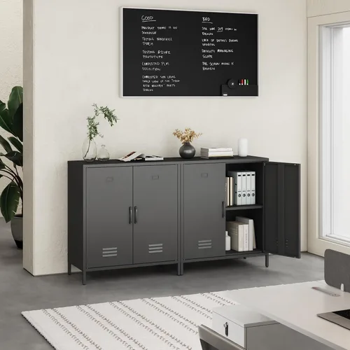 Miniatura 6 de Steehoom Armario de almacenamiento de metal con 2 puertas, armario de acero, aparador de buffet, mesa consola para oficina en casa