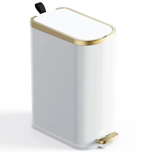 Miniatura 9 de CEROELDA Cubo de basura pequeño para baño con tapa, cierre suave, 5 litros/1.3 galones, papelera delgada de metal, papelera rectangular estrecha En
