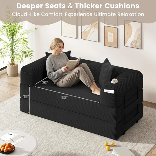 Miniatura 5 de Sofá cama convertible de 80 pulgadas, sofá cama modular 5 en 1 sin hueso con marco fijo y almohada de respaldo extraíble, sofá futón de pana lavable