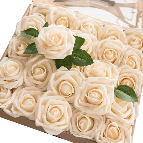 Miniatura 19 de Ling’s Moment - Flores Artificiales, 50 piezas, Rosas Verde Pavo Real con Tallos, 3" de Tacto Real, Espuma DIY para Ramilletes de Boda/Centros