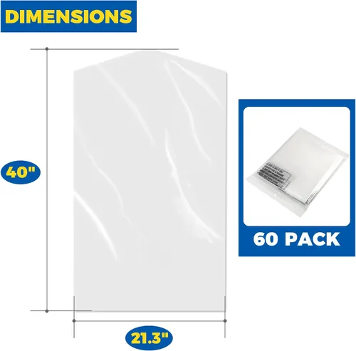 Miniatura 5 de 60 paquetes de bolsas para limpieza en seco para ropa de 40 pulgadas de largo - Bolsas transparentes de plástico para colgar ropa, cubierta