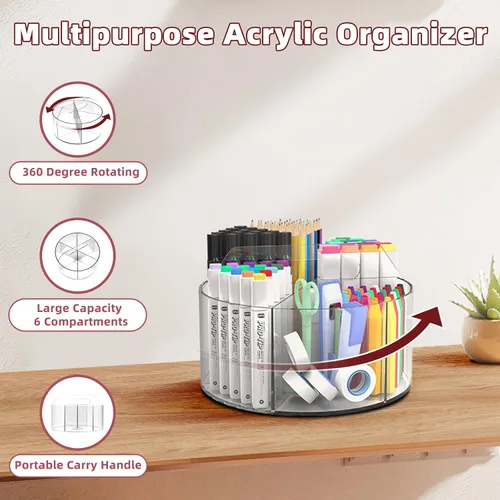 Miniatura 2 de Organizador de Lápices y Bolígrafos de Acrílico Absonic, Porta Lápices Giratório de 360 Grados, Organizador de Ceras para Niños, Organizador