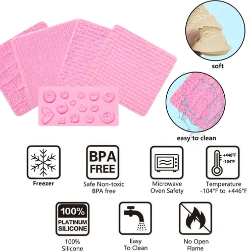 Miniatura 3 de Fondant - Moldes de silicona para chocolate, para tejer con botón (5 unidades), diseño de suéter con textura de impresión de punto para baby shower