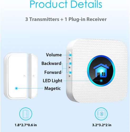 Miniatura 2 de Timbre de puerta inalámbrico, timbre inalámbrico para tienda con indicadores LED, impermeable, alarmas de puerta cuando se abre con rango de 986