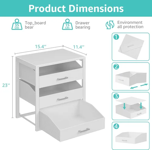 Miniatura 2 de BOLUO Cajones de armario de tela blanca con 3 cajones pequeños para organizadores de clóset y almacenamiento de dormitorio dormitorio moderno