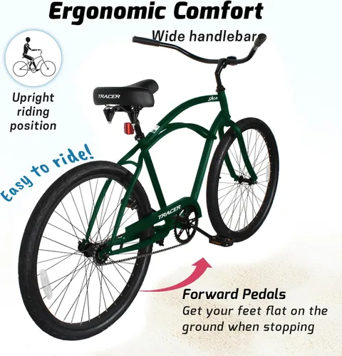 Miniatura 4 de Tracer Bicicleta de crucero de playa para adultos, ruedas de 26 pulgadas, freno de montaña de una sola velocidad, bicicleta doble para mujeres, M&F