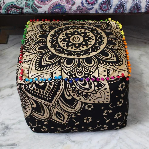 Miniatura 27 de CRAFT KALA Funda de puf tradicional de retazos cuadrados indios, funda para puf de sala de estar india, diseño otomano, decoración otomana, Elefante