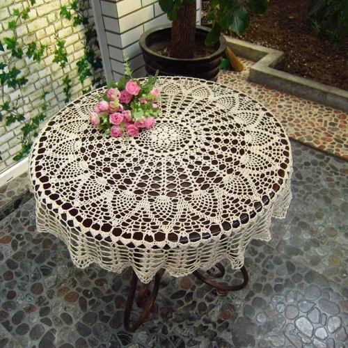 Miniatura 16 de USTIDE Mantel redondo de algodón hecho a mano, color beige, para boda, 31 pulgadas