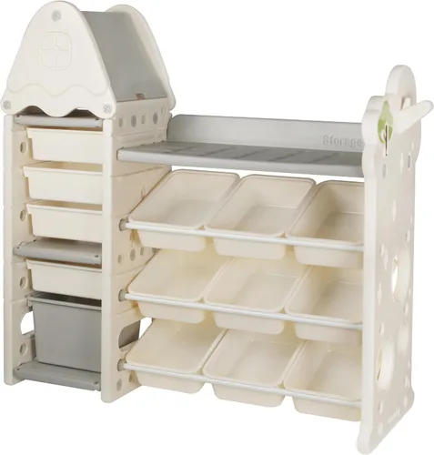 Organizador de almacenamiento de juguetes para niños de 4 niveles con 14 cubos de juguetes extraíbles, compacto, estilo bohemio, organizador de