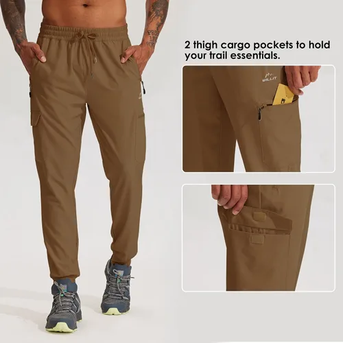 Miniatura 3 de Willit Pantalones deportivos de senderismo para hombre, ligeros, de secado rápido, con bolsillos con cremallera