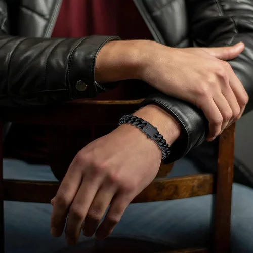 Miniatura 4 de ChainsProMax Pulseras de cadena cubana de acero inoxidable para hombre, 5790.472 in de ancho, 7.58.39 pulgadas de largo, negrodorado