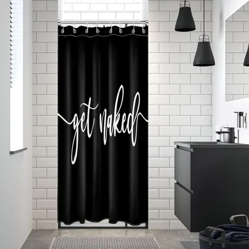 Miniatura 6 de Get Naked - Cortina de ducha pequeña de 48 x 68 pulgadas, forro de cortina de ducha medio simple en blanco y negro, cortina de ducha estrecha