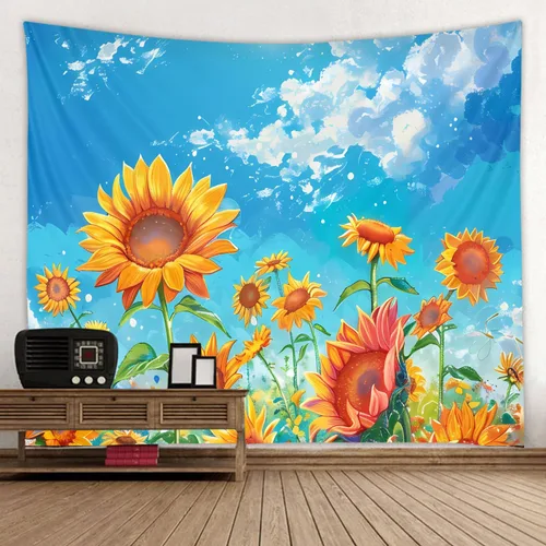 Miniatura 7 de WODEJIAFANG Tapiz estético de tela para pared, tapiz decorativo de girasol, fondo de oficina, divisor de habitación para dormitorio, jardín al aire