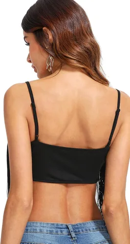 Miniatura 2 de Romwe Camiseta corta con tirantes delgados y cuello en V para mujer