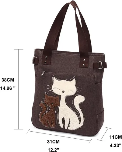 Miniatura 2 de KAUKKO Women Canvas Handbag Shoulder Bag Cat Big Tote Bag