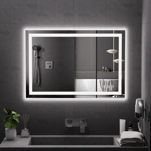 Miniatura 22 de Koonmi Espejo LED de 28 x 20 pulgadas para baño, espejo de tocador antivaho 90CRI con luz delantera y trasera, espejo de pared a prueba de roturas