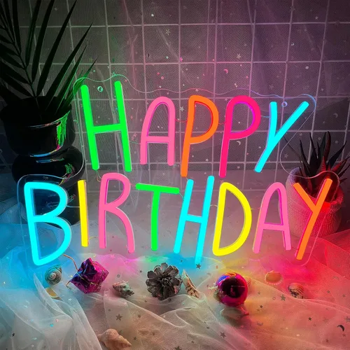 Letrero de neón de feliz cumpleaños para decoración de pared, luces de neón de feliz cumpleaños coloridas, luz de neón LED de cumpleaños para telón