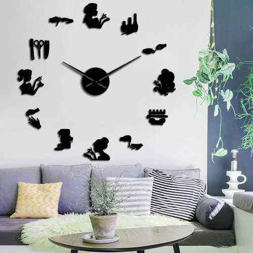 The Geeky Days Reloj de pared ajustable DIY, negro, analógico, funciona con pilas, movimiento de cuarzo, silencioso, tamaño grande, diseño sin marco