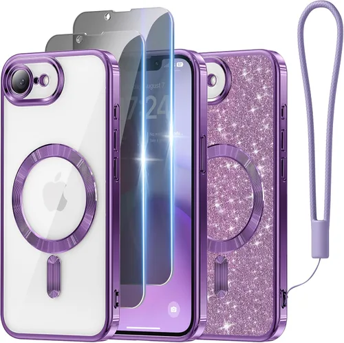 Miniatura 61 de Meifigno Candy Mag Series - Funda diseñada para iPhone 15 Pro, compatible con MagSafe, tarjeta con purpurina y correa de muñeca, protección completa