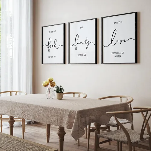 Miniatura 2 de Heiple Juego de 3 letreros enmarcados de granja con texto en inglés "Bless The Food Before Us" para decoración de pared de cocina, arte de pared